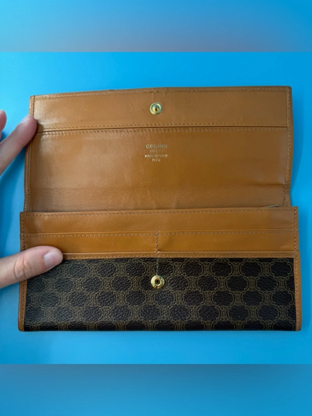Celine Paris Long Wallet Macadam Brown Cards Pouch Bill Compartment Luxury
